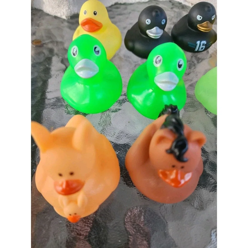Lot of 12 Rubber Ducks Glow In Dark Kangaroo Chicken Horse Tiger Lion Black 16